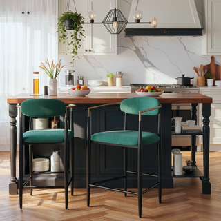 Sunvega Mid-Century Modern Dark Grey Upholstered Counter Stools with Footrest (Set of 2)
