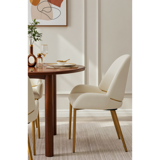 Sunvega Modern PU Leather Dining Chair with Metal Legs in Beige Set of 2