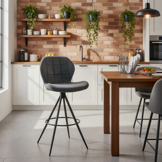 Sunvega Swivel Bar Stool with Charcoal Fabric and Black Finish for Modern Seating