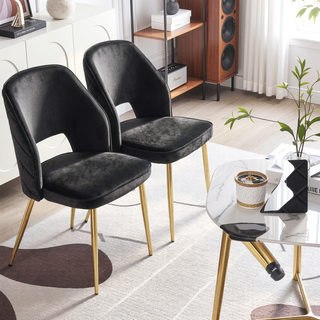 Sunvega Modern Gray Velvet Dining Chairs with Hollow Back and Gold Metal Legs Set of 4