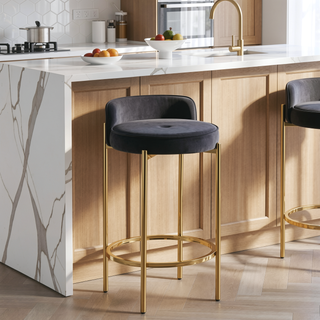 Sunvega Gold Metal and Black Velvet Upholstered Counter Stool Set of Two