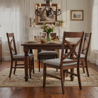 Sunvega Modern X-Back Dining Chairs with Padded Seat Cushion and Brown Finish