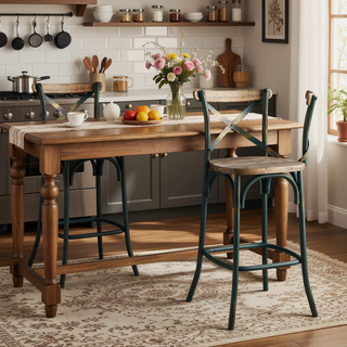 Sunvega Antique Oak Finish Armless Bar Chair with High Backrest and Splayed Metal Legs
