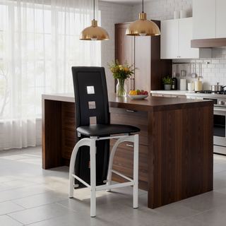 Sunvega Set of 2 Modern Counter Height Chairs with Black Faux Leather Upholstery