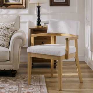 Sunvega Natural Wood Frame Side Chair with Padded Seat and Armrests Set of 2