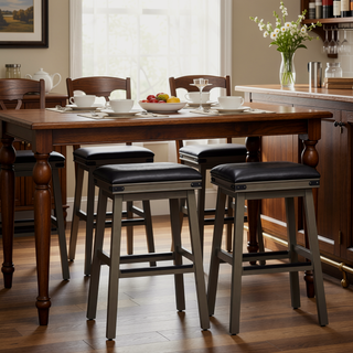 Sunvega 30 Inch Bar Stool with Black Leather Seat and Espresso Finish