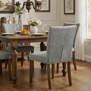 Sunvega Contemporary Upholstered Dining Side Chairs with Curved Back and Brown Wood Legs Set of 2