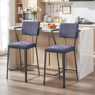 Sunvega Grey and Gunmetal Open Back Counter Height Chairs with Padded Seat Cushion