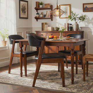 Sunvega Enzo Mid-Century Modern Black PU Leather Dining Chair Set Of 2 with Walnut Base