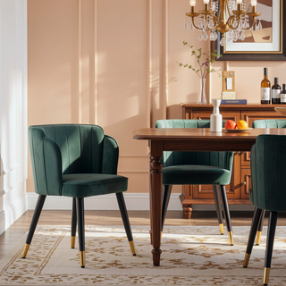 Sunvega Modern Velvet Upholstered Dining Chair with Tulip Design and Gold Tips