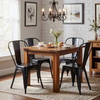 Sunvega High Gloss Black Metal Dining Chairs Set of 2 for Kitchen Cafe Bar