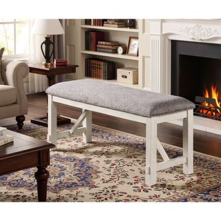 Sunvega Modern Farmhouse Style White Finish Upholstered Cushion Seat Bench