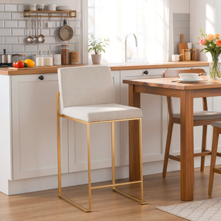 Sunvega Contemporary High Back Counter Stool with Padded Seat in Gold Steel