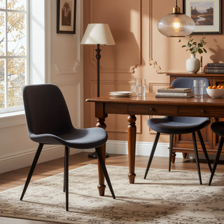 Sunvega Modern Gray Faux Leather Upholstered Dining Chairs with Black Metal Legs