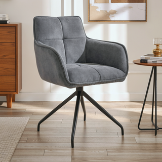 Sunvega Modern Charcoal Velvet Dining Accent Chair with Black Metal Legs