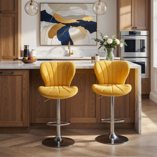 Sunvega Gray Upholstered Adjustable Swivel Barstools with Bucket Seat in Set of 2