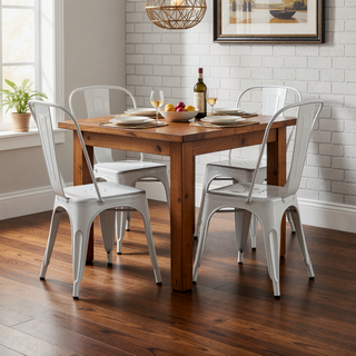 Sunvega Set of 2 Sanded Matte White Industrial Metal Stackable Dining Chairs