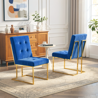 Sunvega Modern Velvet Dining Chair Set of 2 with Tufted Design and Gold Base