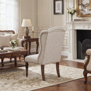 Sunvega Traditional Upholstered Wing Chair with Sturdy Construction for Dining