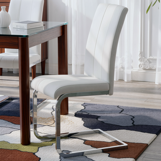 Sunvega White Fabric Dining Chairs with Padded Seating and C-Style Legs (Set of 4)