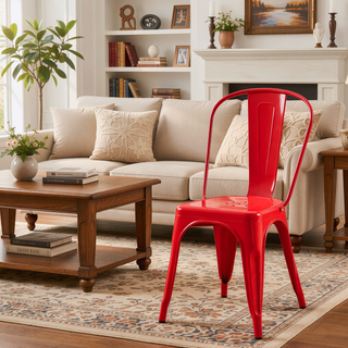 Sunvega High Gloss Red Metal Dining Chairs Set of 4 with 18 Inch Seat Height