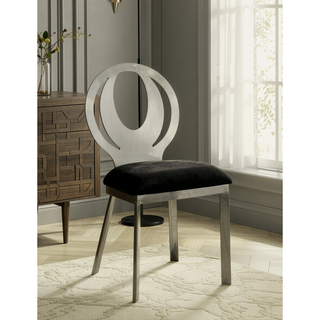 Sunvega Contemporary Silver Metal Frame Oval Back Dining Chairs with Black Microfiber Seat