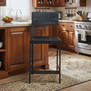 Sunvega Black Metal and Wood Finish Counter Stool with 300 lbs Capacity