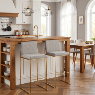 Sunvega Fuji High Back Bar Stool with Padded Seat and Backrest in Gold Steel
