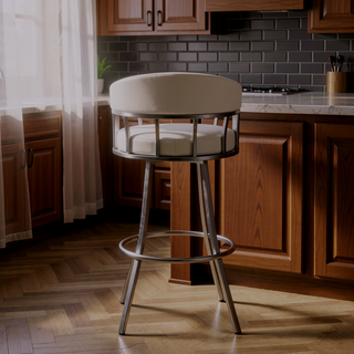 Sunvega 30 Inch Swivel Bar Stool with Faux Leather Upholstery and Metal Footrest