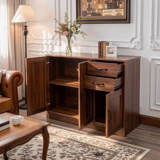 Sunvega Modern Oak Wood Buffet Sideboard with 2 Doors and 2 Drawers