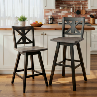 Sunvega Solid Rubberwood Counter Height Dining Table with Distressed Gray Finish