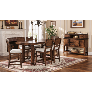 Sunvega Brown Finish Tray Back Upholstered Counter Height Dining Stool Set of Two