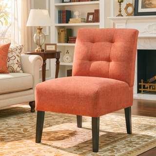 Sunvega Orange Modern Accent Chair with Tufted Upholstery and Wood Legs for Living Room