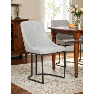Sunvega Contemporary Curved Metal Frame Upholstered Dining Chairs in Gray 2pc Set