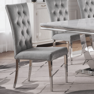 Sunvega Grey Tufted Back Side Chair with Polished Chrome Metal Legs