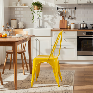 Sunvega High Gloss Yellow Metal Dining Chairs Set of 2 with 18 Inch Seat Height
