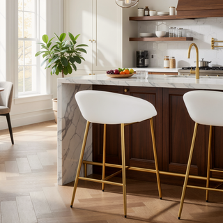 Sunvega Matisse Glam Gold Metal Frame White Faux Leather Counter Stool Set of 2