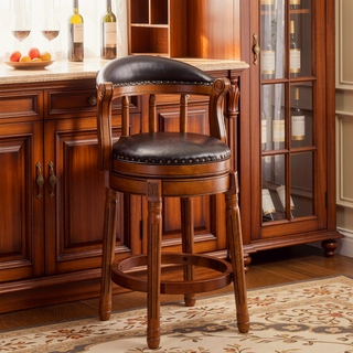 Sunvega Cow Top Leather Swivel Bar Stool with Wooden Back for Kitchen Dining