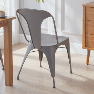 Sunvega Industrial Metal Dining Chair Set of 2 with Matte Grey Finish
