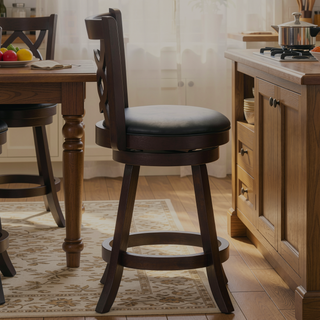 Sunvega Swivel Counter Height Stool Set of 2 in Cappuccino and Black Leatherette Upholstery