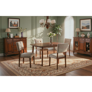Sunvega Mid-Century Modern Brown Wood Finish Curved Button Tufted Dining Chairs