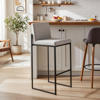 Sunvega Modern High Back Bar Stool with Padded Seat and Backrest in Black Steel