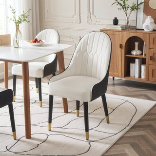 Sunvega Modern PU Leather Chairs with Metal Legs and Curved Backrest for Dining Room
