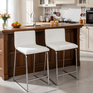 Sunvega Modern Mara Counter Stool with Faux Leather Seat and Stainless Steel Legs Set of 2