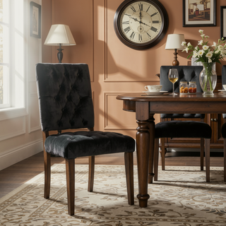Sunvega Contemporary Upholstered Dining Chairs with Button Tufting and Weathered Wood Legs Set of 2