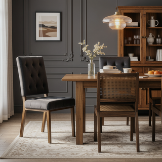 Sunvega Contemporary Upholstered Dining Chairs with Button Tufting and Weathered Wood Legs Set of 2