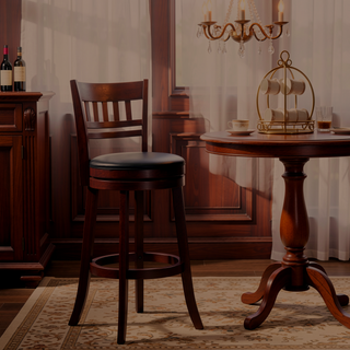 Sunvega Dark Cherry Finish Solid Wood Bar Chair with 360-Degree Swivel and Footrest