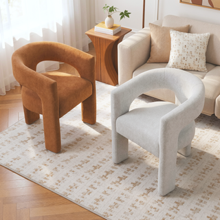 Sunvega Orange Boucle Fabric Upholstered Elegant Side Chairs Set of 2 for Dining