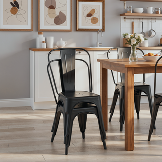 Sunvega Set of 4 Modern Matte Black Metal Dining Chairs with 18 Inch Seat Height