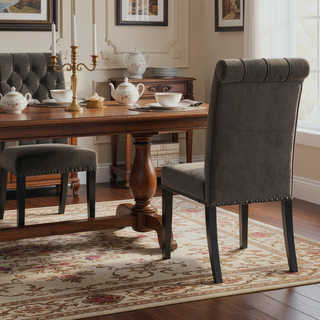 Sunvega Sand and Rustic Espresso Tufted Side Chairs with Rolled Backrest and Padded Seat